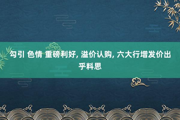 勾引 色情 重磅利好， 溢价认购， 六大行增发价出乎料思